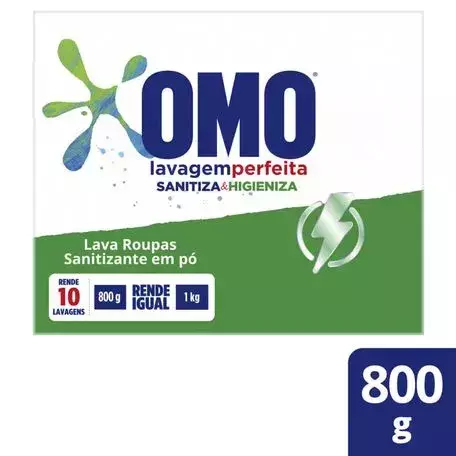 Lava-Roupas Pó Omo Lavagem Perfeita Sanitiza & Higieniza 800g