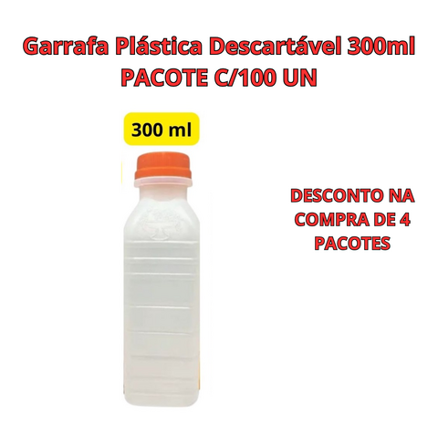 Garrafa Plástica Descartável 300ml C/100 UN
