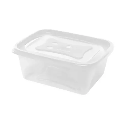 Pote Retangular de Plástico Transparente com Tampa Colorida 750ml