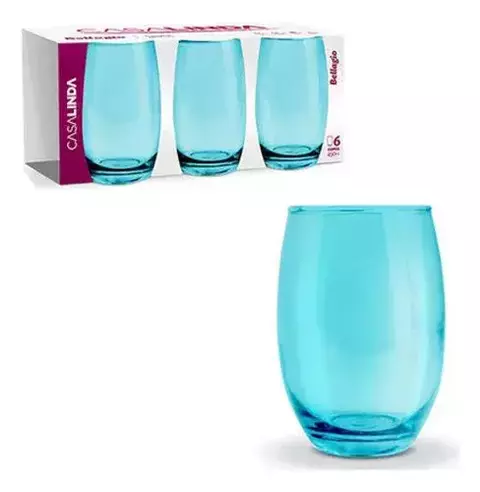 COPO VIDRO 450ML C/6PCS AZUL C