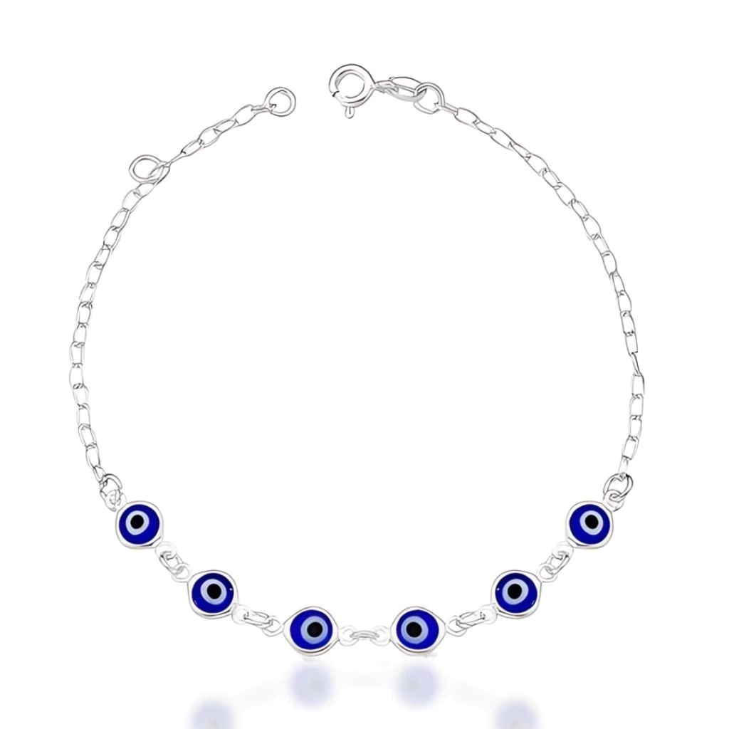 Pulseira 6 Olho Grego Central Azul Mista