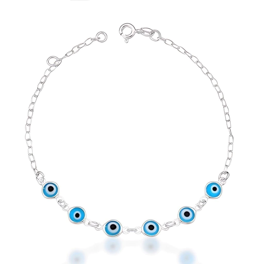 Pulseira 6 Olho Grego Central Celeste Mista