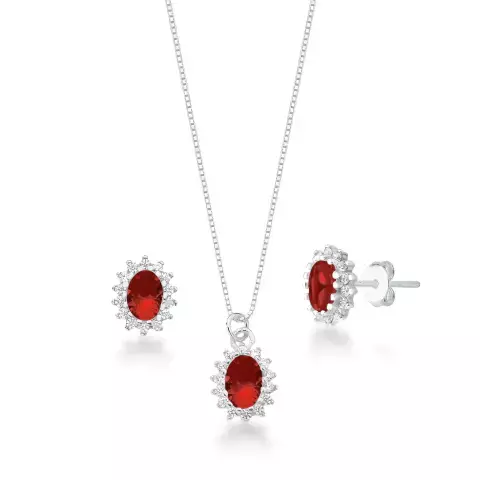 Conjunto Oval Cravejado Vermelho - comprar online