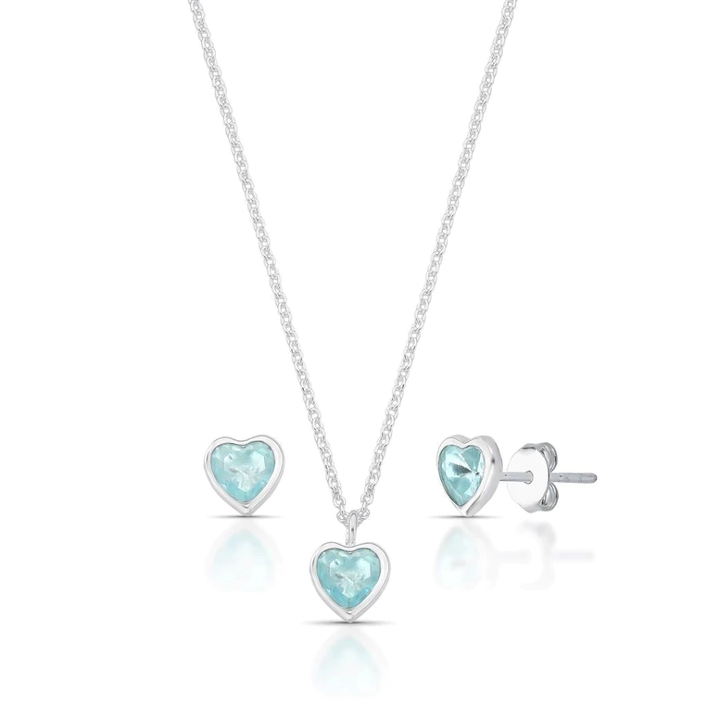 Conjunto Ponto de Luz Coração Azul Claro de Prata