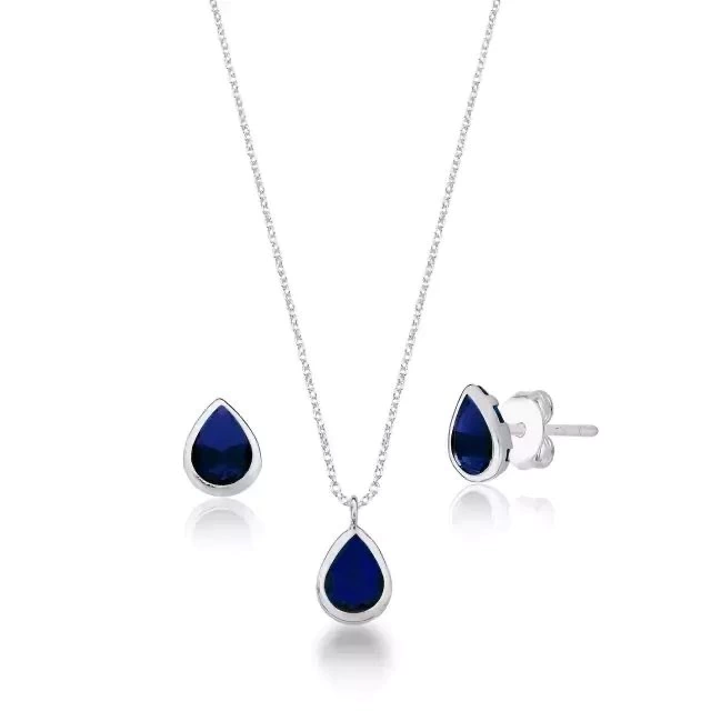 Conjunto Ponto de Luz Gota Azul Escuro de Prata