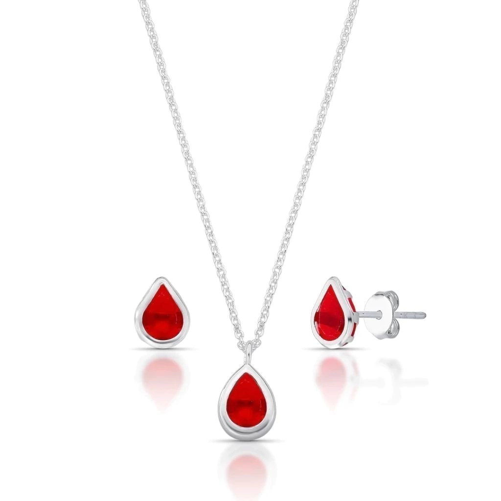 Conjunto Ponto de Luz Gota Vermelho de Prata