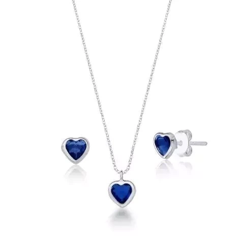 Conjunto Ponto de Luz Coração Azul Escuro de Prata