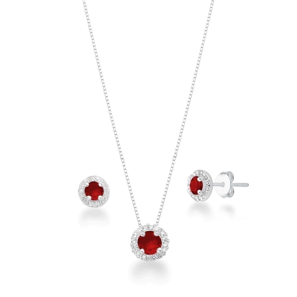 Conjunto Círculo Cravejado Vermelho