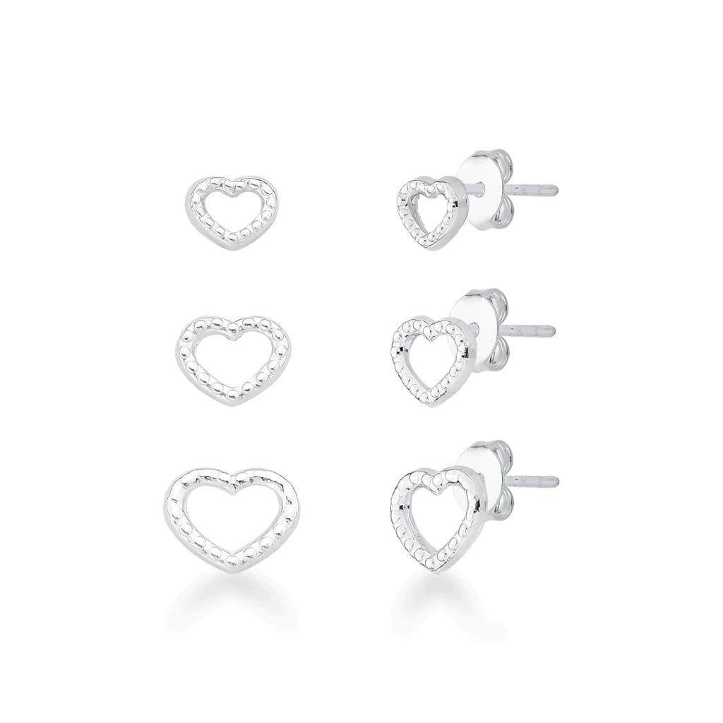 Trio de Brinco Pino Coração Trabalhado Vazado