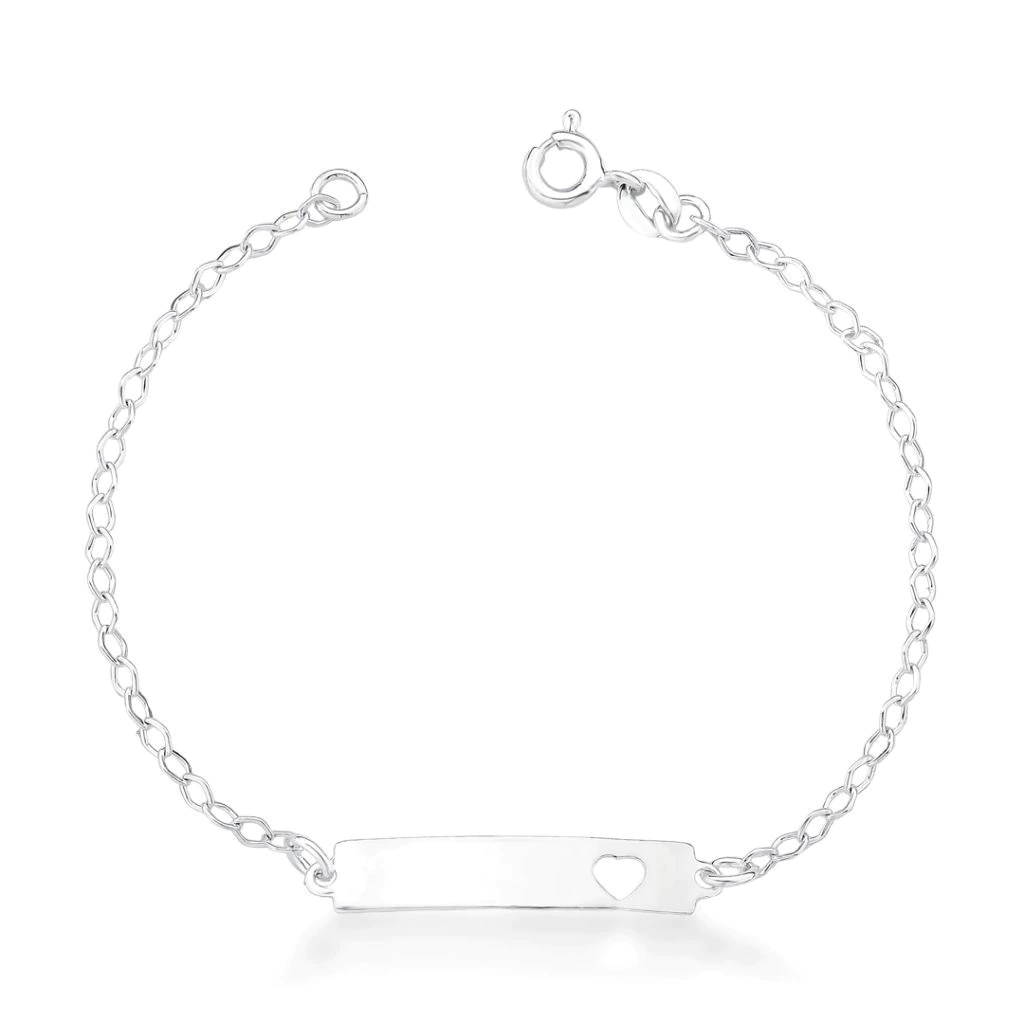 Pulseira Plaquinha Lisa com Coração de Prata