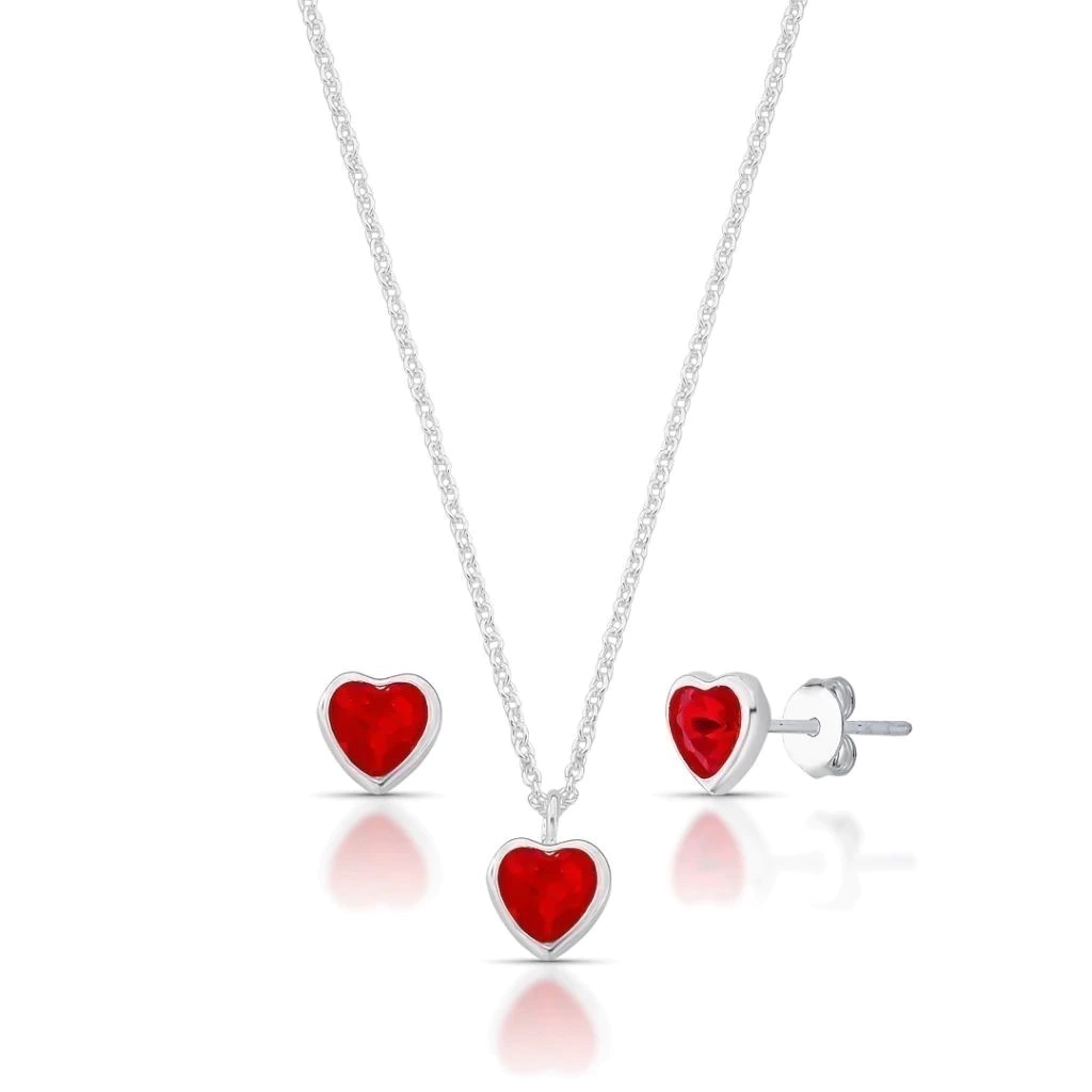 Conjunto Ponto de Luz Coração Vermelho de Prata