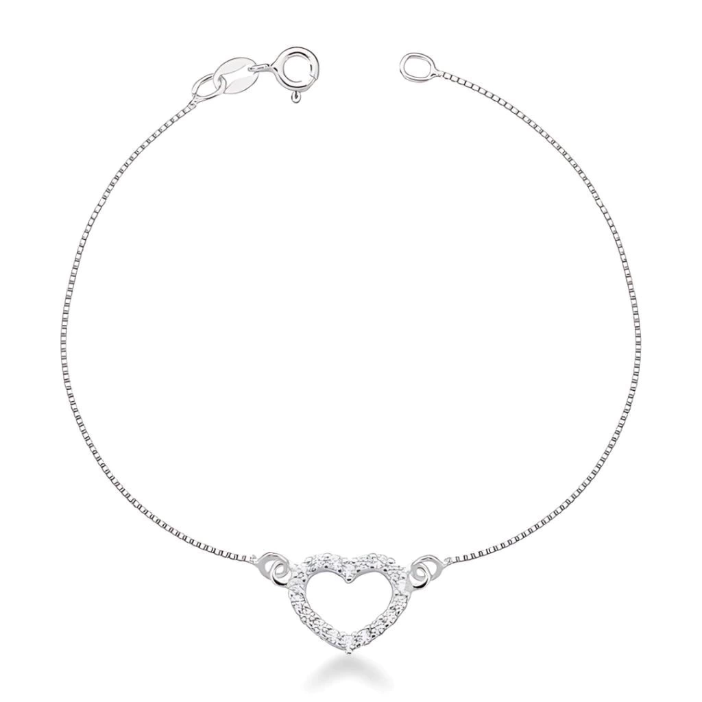 Pulseira Veneziana Coração Cravejado de Prata