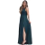 Vestido de festa verde escuro com um corte elegante e fenda lateral, ideal para madrinhas de casamento e formaturas.