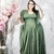 Vestido Verde Oliva Plus Size Longo Manga Capa Fenda Lurex Madrinhas na internet