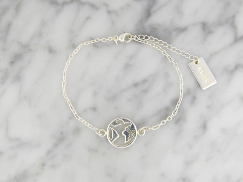 SIN-557 Pulsera Mundo(18 cm+ extensión) - Acero Blanco