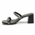 Tamanco feminino preto com salto grosso e detalhes brilhantes nas tiras.