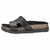 Tamanco feminino flat Moleca preto com solado em cortiça e detalhe em sintético.