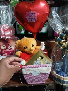kit cesta rosa com luz fada