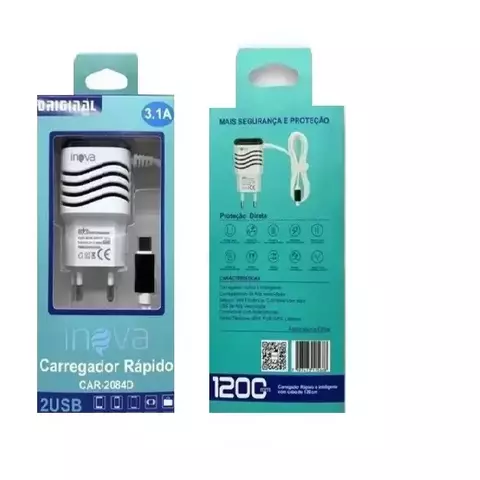 Carregador INOVA Celular Rápido 3.1 Inova V8 + 2 Portas Usb