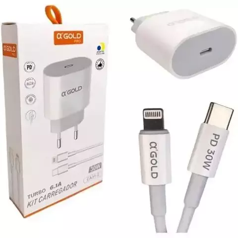 Carregador Completo Tipo C Para Lightning Turbo 30W 6.1A - A'Gold CA31-2 - comprar online