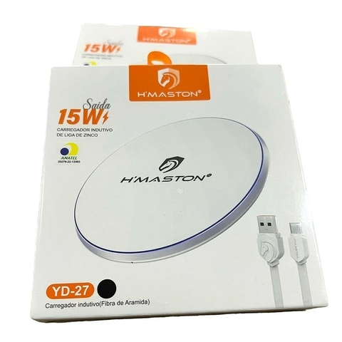 Carregador Sem Fio Indução Rápido 15w Turbo Hmaston YD-27 Para iPhone 14, 13, 12, 11 Pro, XS Samsung, Xiaomi,