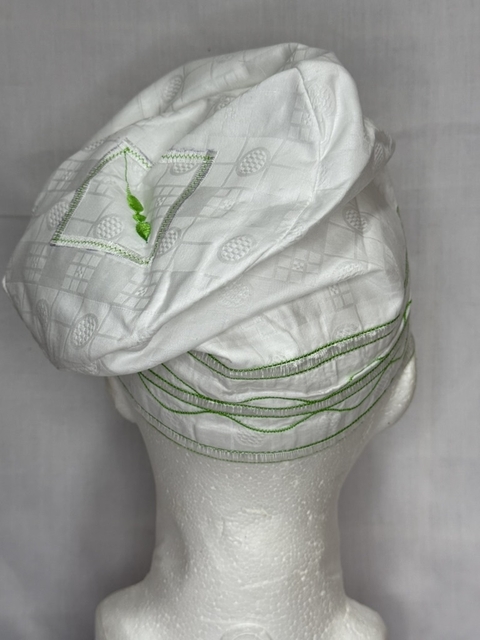 Fila en tela gene en color blanco con borado verde limón de 56 cm - comprar en línea