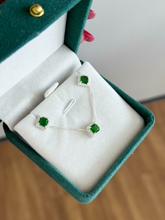 Conjunto Elegância Cravejado Quadrado / Verde Esmeralda - comprar online