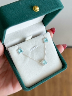 Conjunto Elegância Cravejado Quadrado / Azul Claro - comprar online