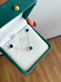 Conjunto Elegância Cravejado Quadrado / Azul Marinho - comprar online