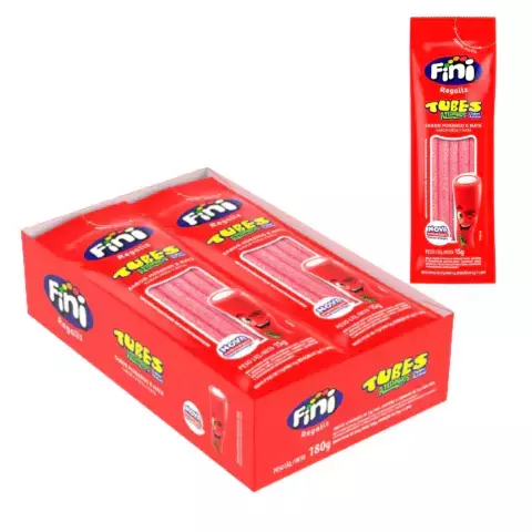 Bala Tubes Morango Azedinho Com 12 unidades - Fini