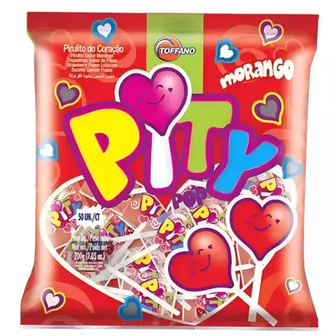 Pirulito Pity Sabor Morango Com 200g - Toffano