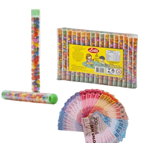Brinquedo Tubete Frutitos com Dinheiro - Tubinho Letti 50 und.