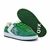 Imagem de um par de tênis Qix Chorão Lado B nas cores verde e branco, com detalhes em suede e cadarços verdes