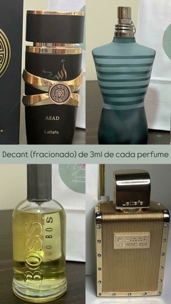 Decant 3ml cada: Asad(EDP) + Le Male(EDT) + Boss Bottled(EDT) + The Kingdom(EDP)
