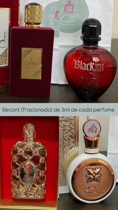 Decant 3ml cada: Ameerat(EDP) + Black XS(EDT) + Royal Amber(EDP) + Fackar Rose(EDP)