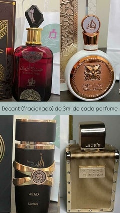 Decant 3ml cada: Sabah(EDP) + Fackar Rose(EDP) + Asad(EDP) + The Kingdom(EDP)
