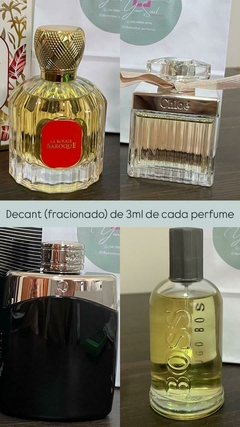 Decant 3ml cada: Baroque Rouge(EDP) + Chloé(EDP + Legend(EDT) + Boss Bottled(EDT)