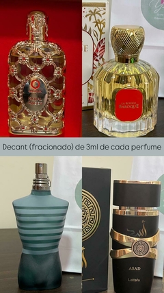 Decant 3ml cada: Royal Amber(EDP) + Baroque Rouge(EDP) + Le Male(EDT) + Asad(EDP)