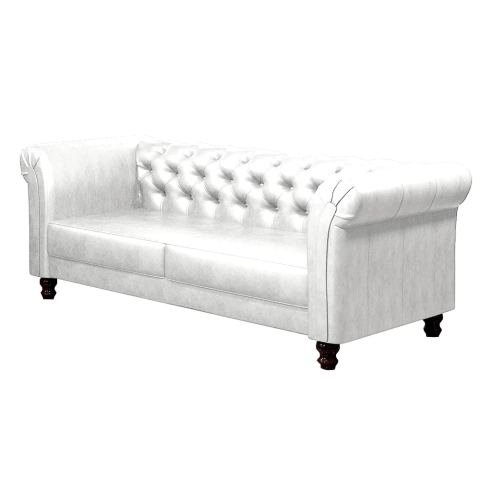 Sofá Decorativo Sala de Estar Chesterfield 4 Lugares 260cm Couro Branco - Mozzelar