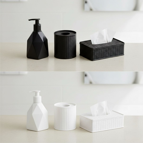 KIT Banheiro 3 Peças Saboneteira, Porta Papel Higiênico e Lenço