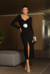 Vestido Midi de Mangas Longas e Decote V - comprar online
