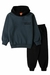 Conjunto infantil masculino de inverno composto por moletom azul escuro com capuz preto e calça preta