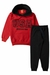Conjunto infantil masculino de inverno com moletom vermelho com capuz preto e calça preta