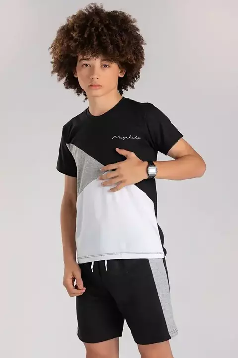 Conjunto Infantil Verão Masculino Recortes Mega Kids - Preto - comprar online