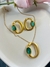 Conjunto colar e brinco acetinado pedra no verde