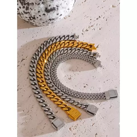 Pulseira Corrente Cubana Masculina - Aço Inoxidável - Banho PVD Gold