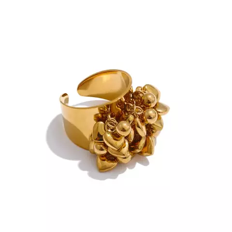 Anel Artesanal de borla de coração - Aço Inoxidável - Banho PVD Gold