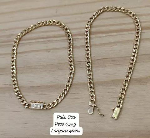 Pulseira em ouro 18k oca modelo grumet tamanho 21cm