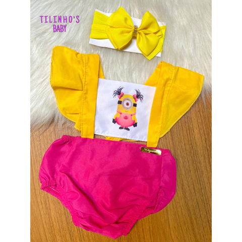 romper fantasia bebe menina minions temático mesversario - comprar online
