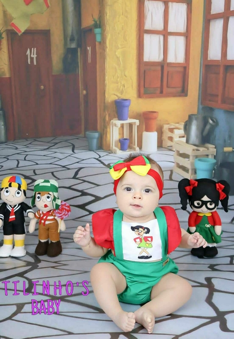 romper fantasia bebe menina temático mesversario Chiquinha laço de cabelo - comprar online